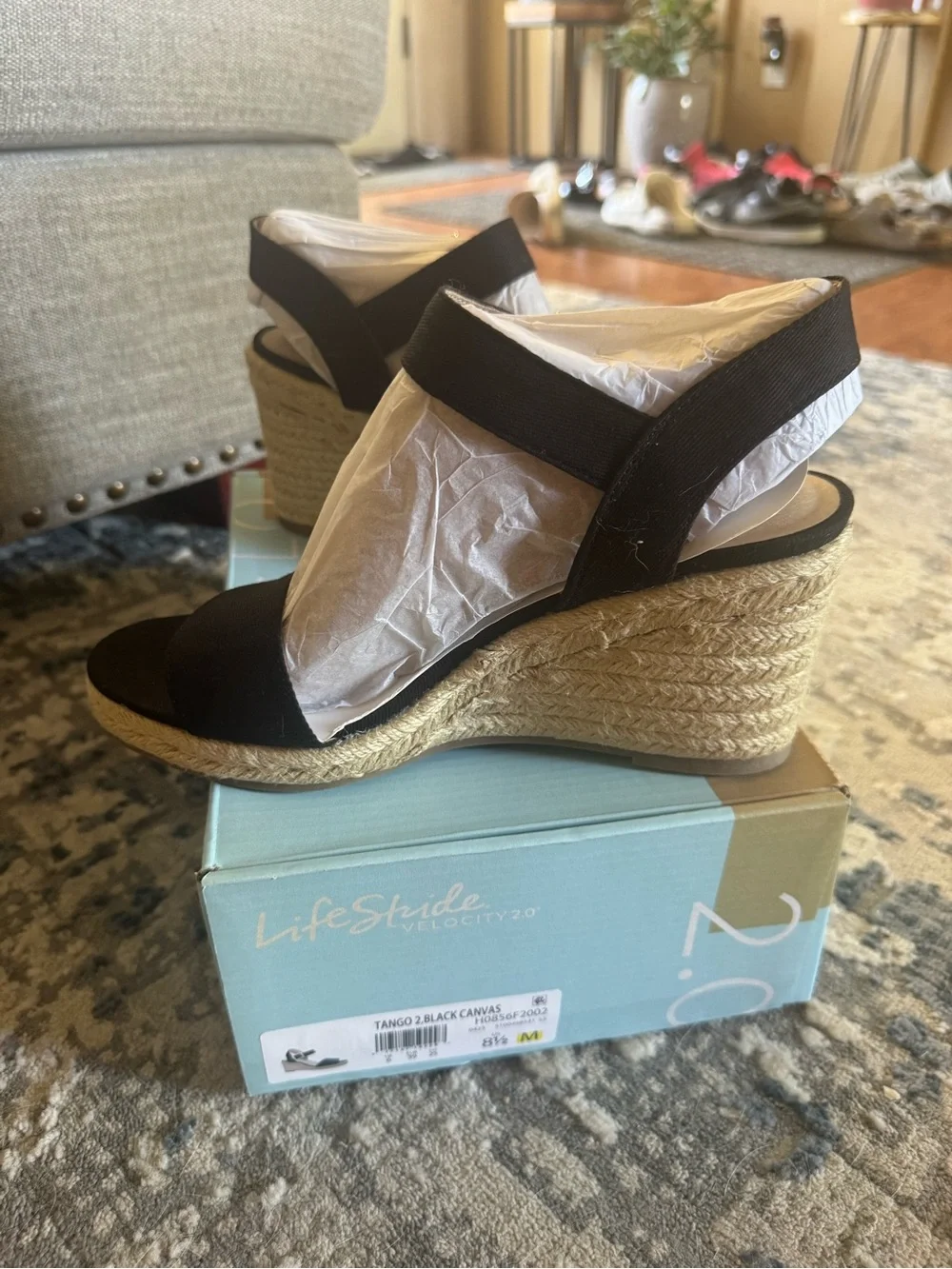 Lifestride Tango 2 black canvas espadrille wedges